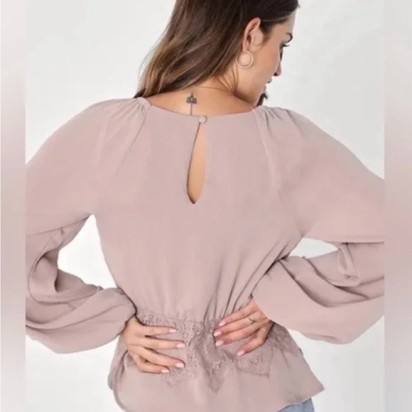 Lulu's Dusty Pink Lace Wrap Blouse - Picture 3 of 8